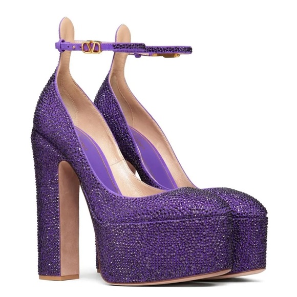 VALENTINO GARAVANI Tan-Go 155mm crystal rhinestone platform pumps 36 purple